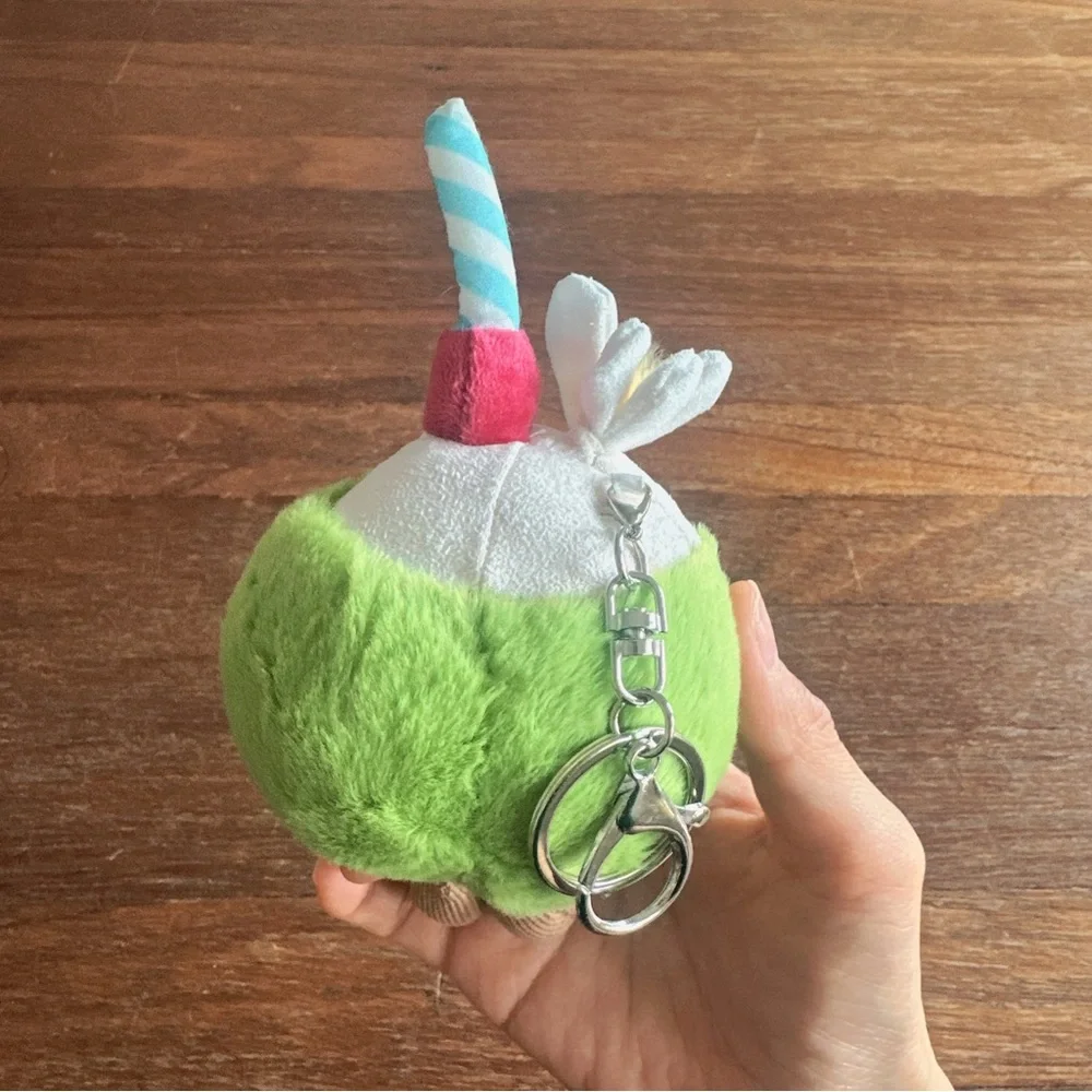 Cute Coconut Plush Bag Charm Tropical Smiling Keychain Soft Stuffed Accessory